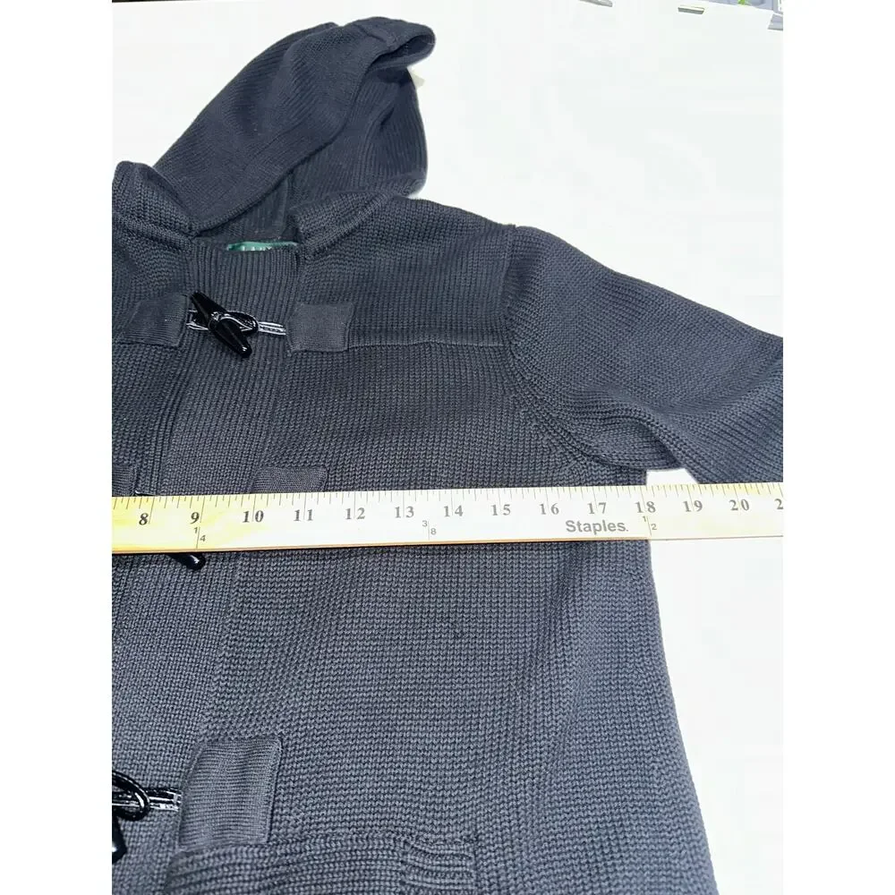 Lauren Ralph Lauren Cardigan Sweater Toggle Closure Hood Black M Timeless Preppy - Picture 9 of 13